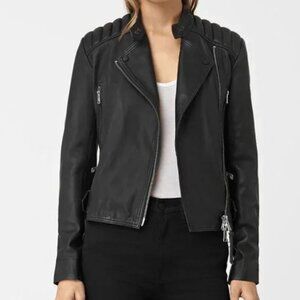 All Saints Kerr Biker Women’s Leather Black Jacket UK6 US 2 EU 34